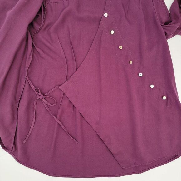 Soft Surroundings Size PM Tunic Top Washed Tencel Purple Wrap Front Asymmetric - Picture 6 of 13